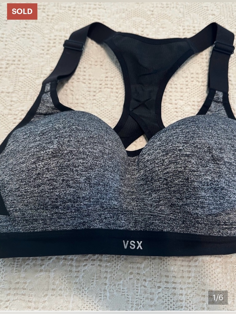 Victoria's Secret VSX Sport Heathered Black & Gray Racerback Sports Bra 32C - Picture 2 of 9